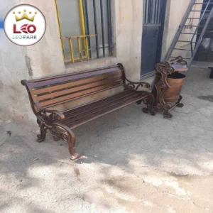 نیمکت فلزی چدنی به همراه سطل زباله پارکی 60 لیتری