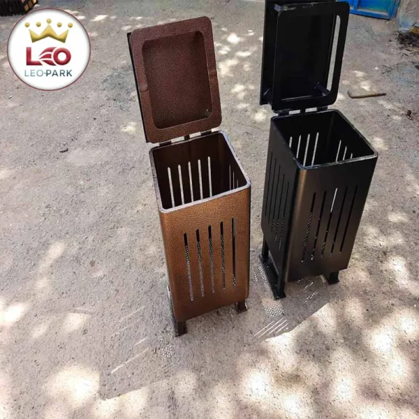 سطل زباله پارکی با پوشش رنگ کوره ای
