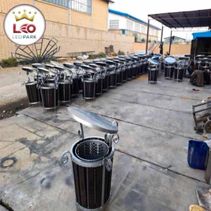 سطل زباله پارکی ترکیبی با بدنه فلزی و رویه چوبی