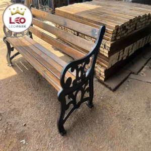 نیمکت پارکی چدنی با پشتی و نشیمن چوب روس