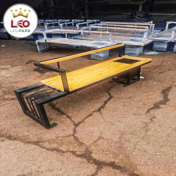 نیمکت پارکی چوب ترمو مجهز به محفظه گلدان