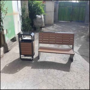 ست نیمکت و سطل زباله چوبی و فلزی