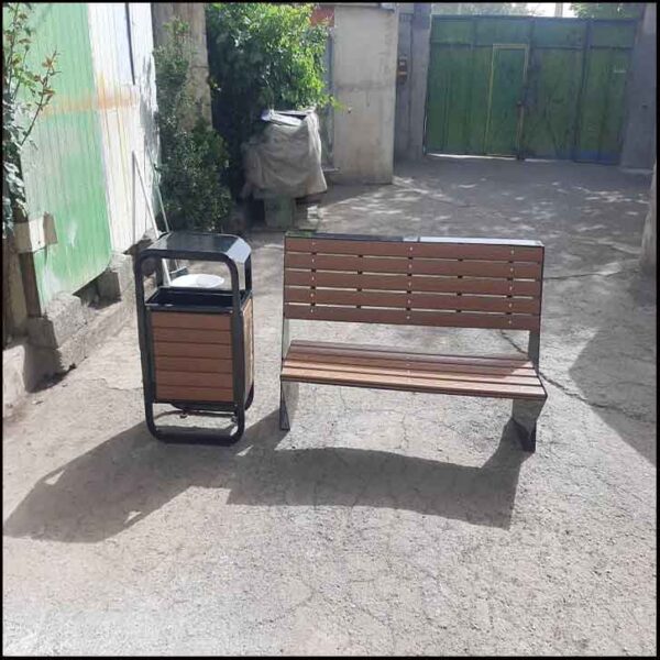 ست نیمکت و سطل زباله چوبی و فلزی