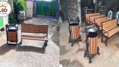 ست سطل زباله پارکی و نیمکت فلزی پارکی