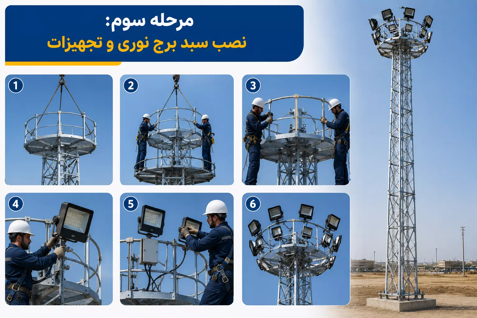 نصب سبد برج نوری و تجهیزات