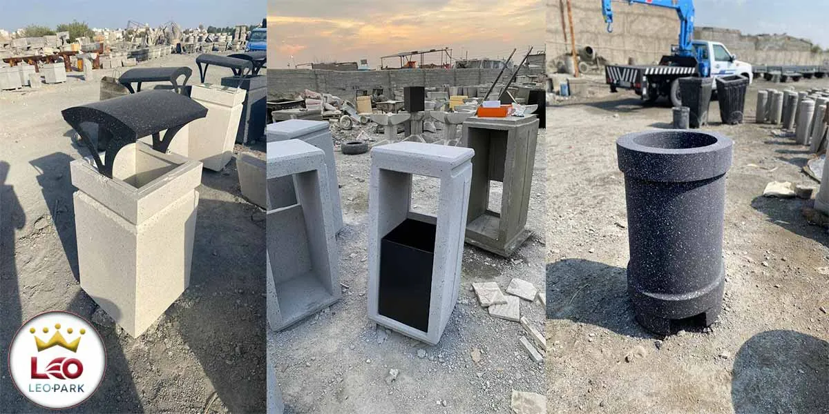 سطل زباله بتنی استوانه ای و سطل بتنی پاکت فلزی 