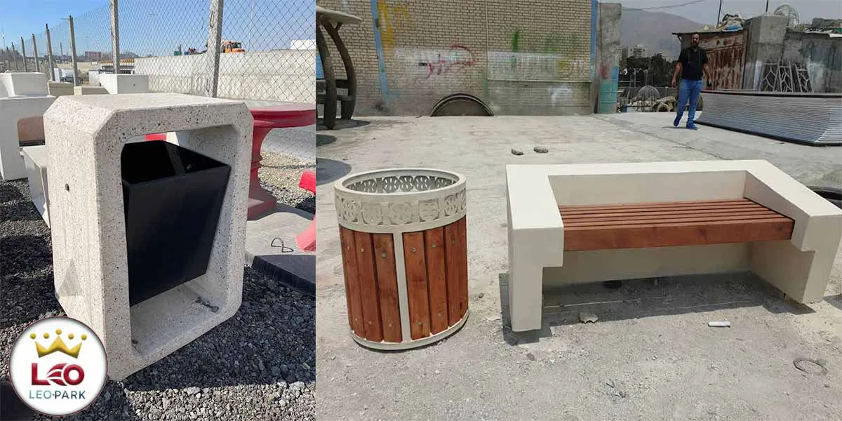خرید مبلمان شهری بتنی، نیمکت بتنی و سطل بتنی