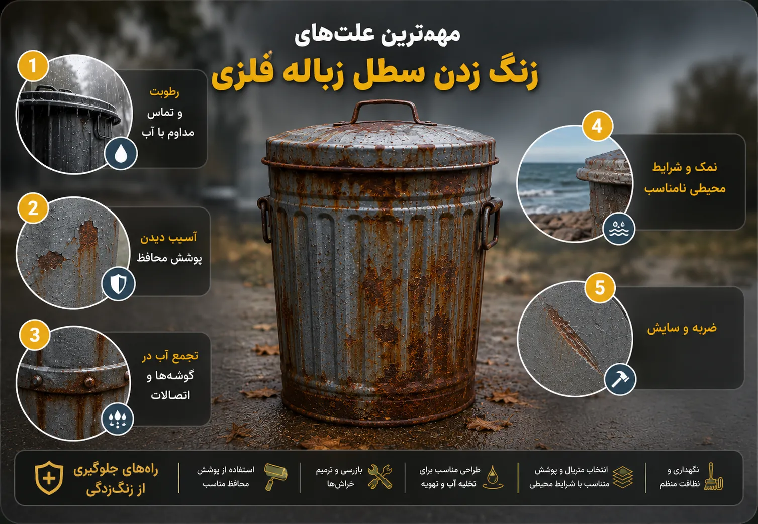 مهمترین علتهای زنگ زدن سطل زباله فلزی